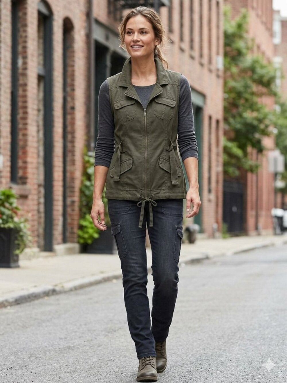 American Rag Utility Vest Women's Medium Green BOHO EUC